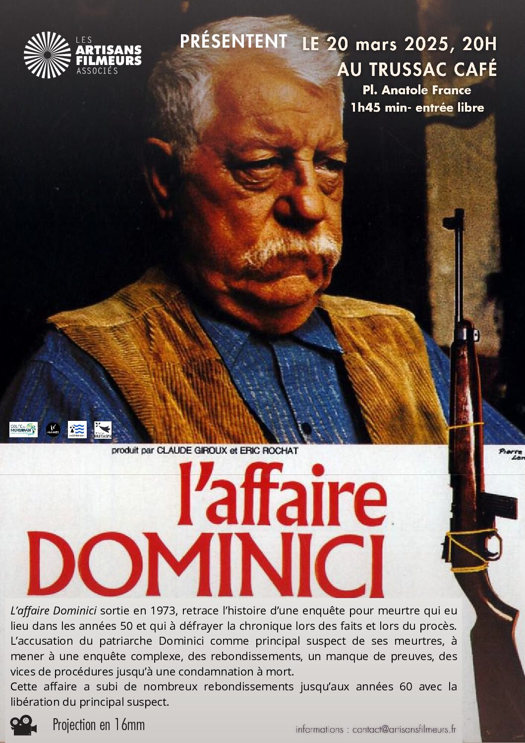 Jeudi 20 mars: Projection d’un classique du cinéma français en projection 16mm, à 20h au Trussac Café