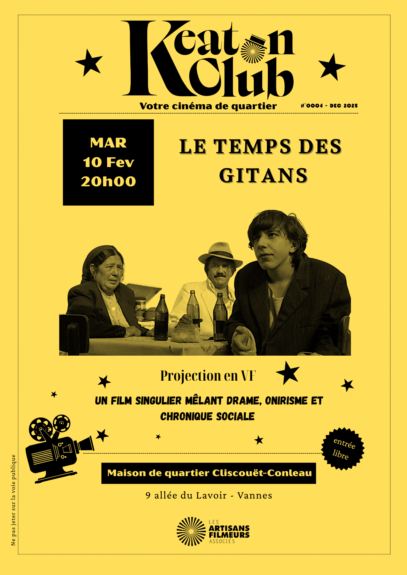 Mardi 10 février: Keaton club, Projection « Le temps des Gitans »